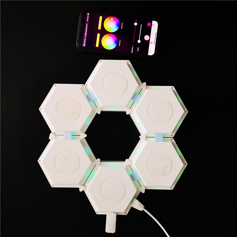 Compatible with Apple, Wireless Smart Phone Controlled LED Modular Honeycomb Light DIY Assembly Hexagonal Quantum Light Working With Android IOS System