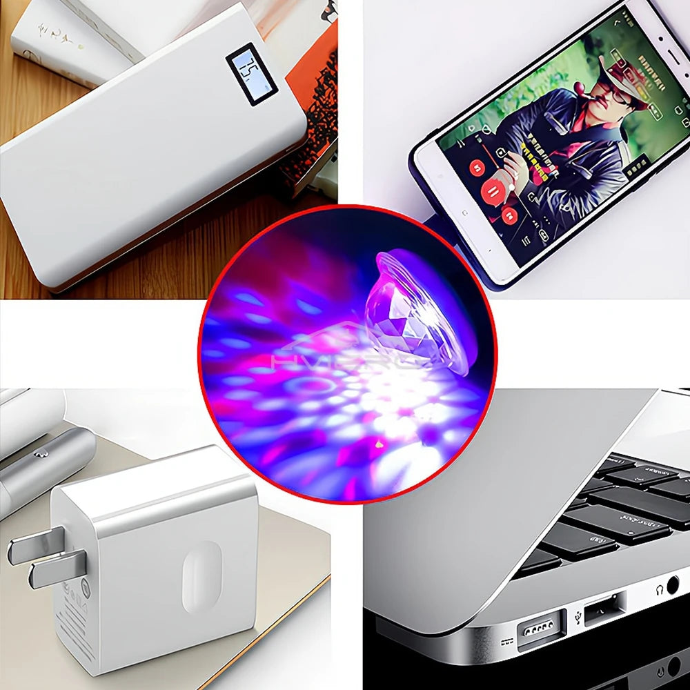 Mini USB Car Interior Decorative Ambient Lights RGB Magic DJ Stage Effect Disco Crystal Sound Party Power Bank Home Night Rooms