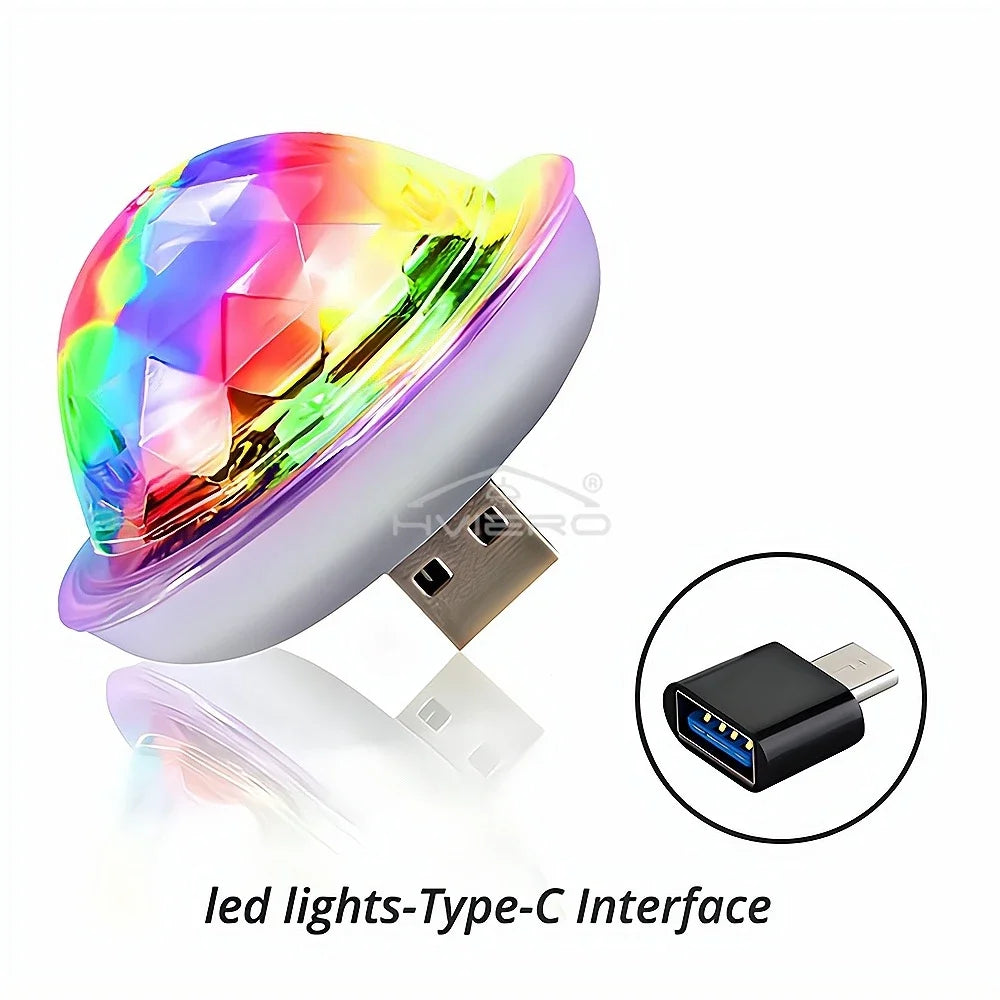 Mini USB Car Interior Decorative Ambient Lights RGB Magic DJ Stage Effect Disco Crystal Sound Party Power Bank Home Night Rooms