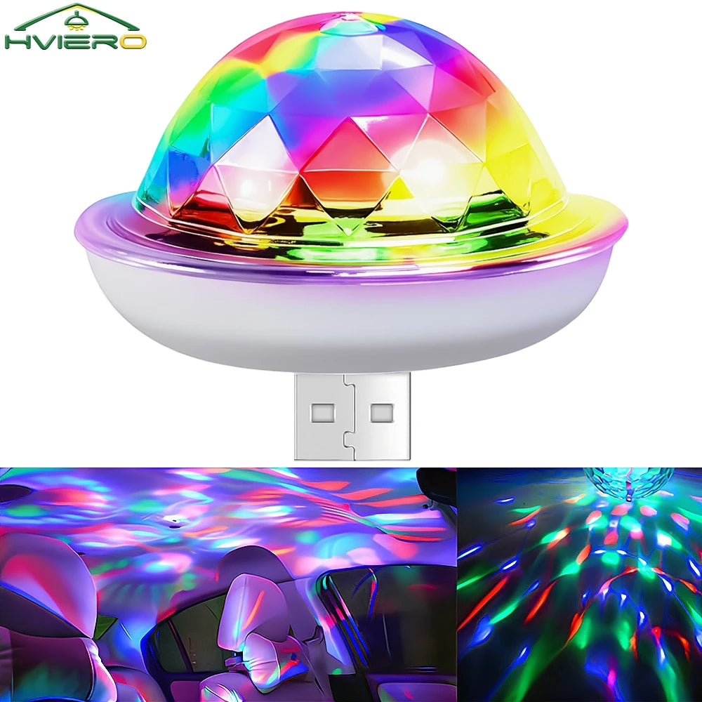 Mini USB Car Interior Decorative Ambient Lights RGB Magic DJ Stage Effect Disco Crystal Sound Party Power Bank Home Night Rooms