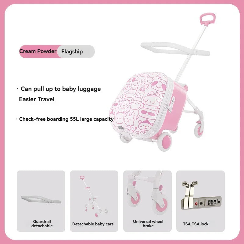 Children's, boys' and girls' luggage for walking kids, baby mounts, travel cases, boarding trolley cases, travel gadgets