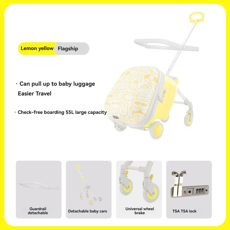 Children's, boys' and girls' luggage for walking kids, baby mounts, travel cases, boarding trolley cases, travel gadgets