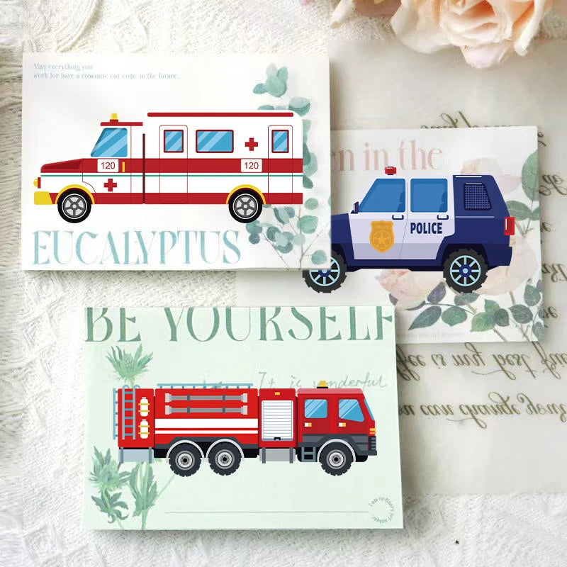 8/16/24Pcs Fire Truck Ambulance Puzzle Stickers Gifts Decoration DIY Decal Motorcycle Excavator Various Vehicle Combinations