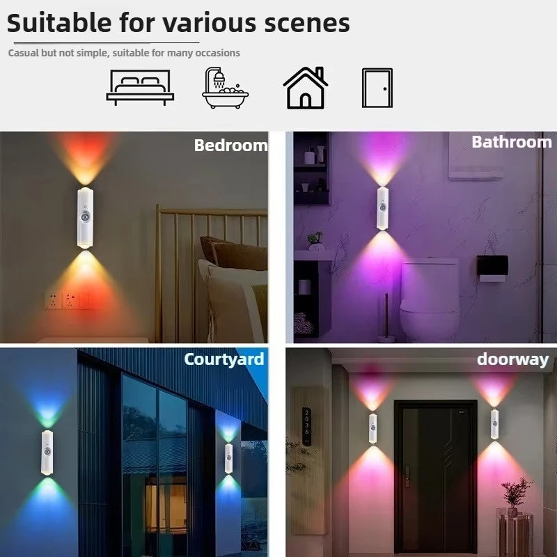 Smart RGB Gradient Night Light Magnetic Motion Sensor Rechargeable Wall Lamp for Bedroom Bathroom Closet Garden Home Decor