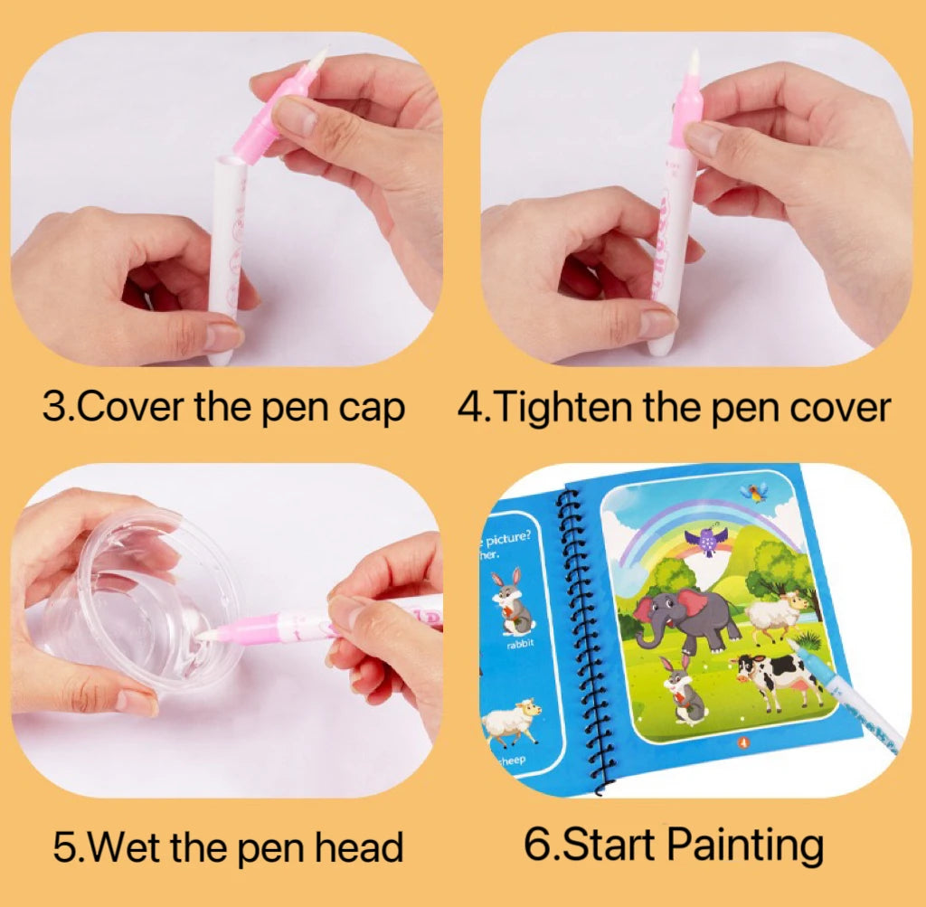 1 Book+1 Pen Reusable Coloring Book Water Painting Book Sensory Early Education Puzzle Drawing Toys