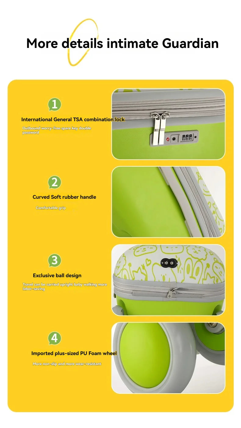 Children's, boys' and girls' luggage for walking kids, baby mounts, travel cases, boarding trolley cases, travel gadgets