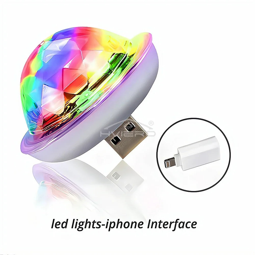 Mini USB Car Interior Decorative Ambient Lights RGB Magic DJ Stage Effect Disco Crystal Sound Party Power Bank Home Night Rooms