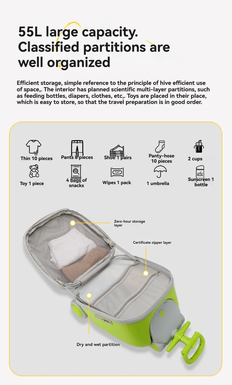 Children's, boys' and girls' luggage for walking kids, baby mounts, travel cases, boarding trolley cases, travel gadgets
