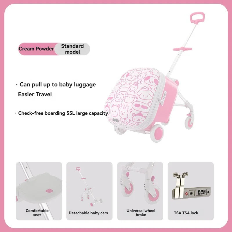 Children's, boys' and girls' luggage for walking kids, baby mounts, travel cases, boarding trolley cases, travel gadgets