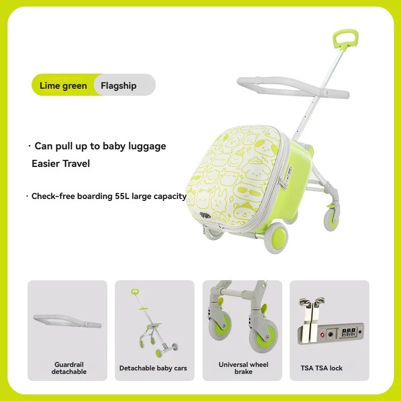 Children's, boys' and girls' luggage for walking kids, baby mounts, travel cases, boarding trolley cases, travel gadgets