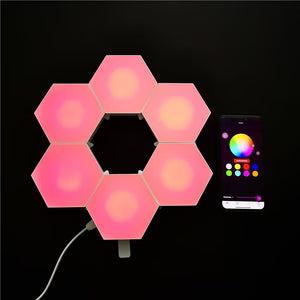 Compatible with Apple, Wireless Smart Phone Controlled LED Modular Honeycomb Light DIY Assembly Hexagonal Quantum Light Working With Android IOS System